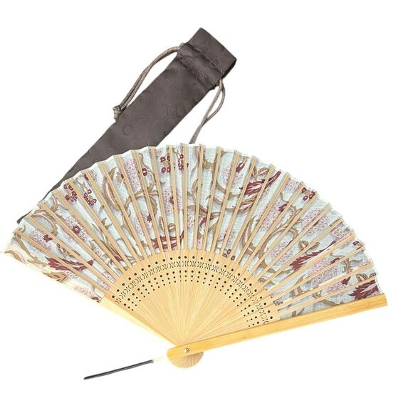 Celine Floral Hand Fan with Brown and Cream Accents - Picture 6 of 8